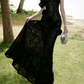 Glam Strapless Black Prom Dress Lace Floral Mermaid Evening Dress C9607