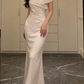 Superbe robe de mariée sirène bustier en satin et tulle, longue et en dentelle, C4563