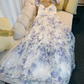 Sexy A Line StrapsNeckline Flower Lace Lilac Long Prom Dresses C960