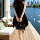 Classical Halter Neck Homecoming Dress Black Chiffon A-Line Party Dress C9610