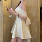 Gorgeous Off-Shoulder Homecoming Dress White Satin A-Line Party Dress C9612