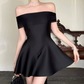 Mini robe de soirée en satin, sans bretelles, sans manches, ligne a, simple, C899