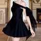 Mini robe de soirée en satin, sans bretelles, sans manches, ligne a, simple, C899