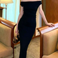 Trendy Off-Shoulder Prom Dress Black Sheath Evening Dress C9615