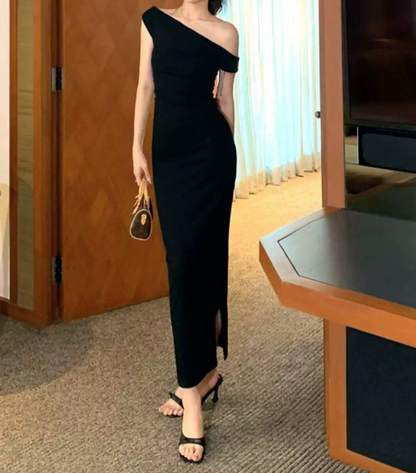 Trendy Off-Shoulder Prom Dress Black Sheath Evening Dress C9615