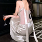 Romantic Off-Shoulder Prom Dress Silver Lace Sheath Evening Dress C9616