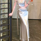 Romantic Off-Shoulder Prom Dress Silver Lace Sheath Evening Dress C9616