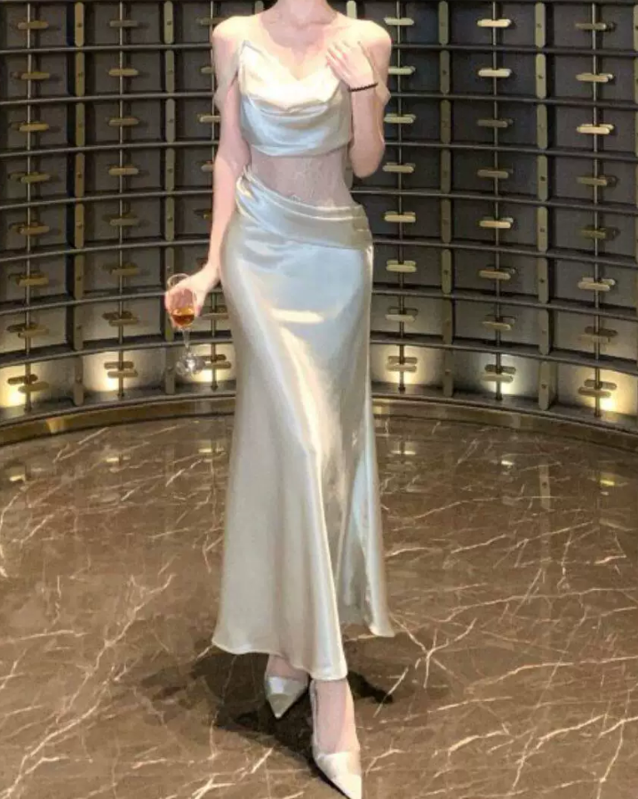 Romantic Off-Shoulder Prom Dress Silver Lace Sheath Evening Dress C9616