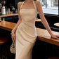 Classical Halter Neck Wedding Dresses White Satin Mermaid Bridal Dress C9617