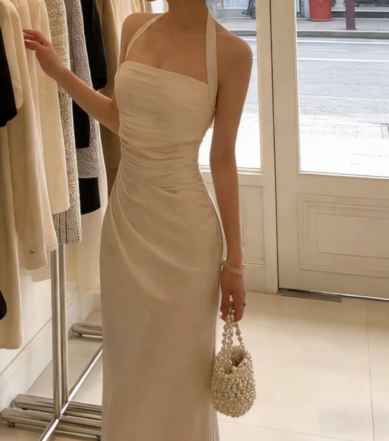 Classical Halter Neck Wedding Dresses White Satin Mermaid Bridal Dress C9617
