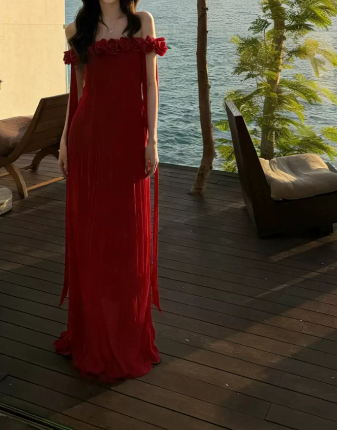 Robe de bal de princesse bustier à volants en satin long, robe de soirée C8117