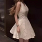 Glam Halter Neck Backless Homecoming Dress White Floral A-Line Party Dress C9621