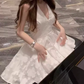 Glam Halter Neck Backless Homecoming Dress White Floral A-Line Party Dress C9621