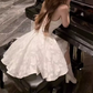 Glam Halter Neck Backless Homecoming Dress White Floral A-Line Party Dress C9621