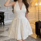 Glam Halter Neck Backless Homecoming Dress White Floral A-Line Party Dress C9621