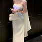 Ornate Strapless Wedding Dresses With Scarf Sequins Satin Mermaid Bridal Dress C9624