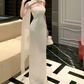 Ornate Strapless Wedding Dresses With Scarf Sequins Satin Mermaid Bridal Dress C9624