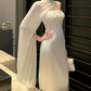 Ornate Strapless Wedding Dresses With Scarf Sequins Satin Mermaid Bridal Dress C9624