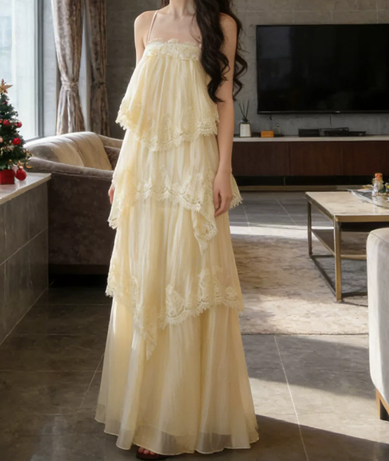 Robe de bal de princesse bustier à volants en satin long, robe de soirée C8117