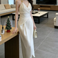 Trendy Halter Neck Prom Dress White Slit Sheath Evening Dress C9626