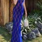Playful Spaghetti Strap Prom Dress Blue Lace Mermaid Evening Dress C9627