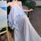 Glamorous Spaghetti Straps Prom Dress Blue Ruffles A-Line Evening Dress C9628