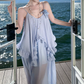 Glamorous Spaghetti Straps Prom Dress Blue Ruffles A-Line Evening Dress C9628