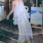 Glamorous Spaghetti Straps Prom Dress Blue Ruffles A-Line Evening Dress C9628