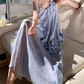 Glamorous Spaghetti Straps Prom Dress Blue Ruffles A-Line Evening Dress C9628