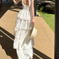 Charming Halter Neck Prom Dress White Tiered A-Line Evening Dress C9629