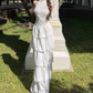 Charming Halter Neck Prom Dress White Tiered A-Line Evening Dress C9629