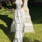 Charming Halter Neck Prom Dress White Tiered A-Line Evening Dress C9629