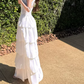 Charming Halter Neck Prom Dress White Tiered A-Line Evening Dress C9629