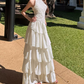 Charming Halter Neck Prom Dress White Tiered A-Line Evening Dress C9629