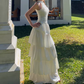 Charming Halter Neck Prom Dress White Tiered A-Line Evening Dress C9629