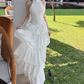Charming Halter Neck Prom Dress White Tiered A-Line Evening Dress C9629