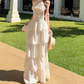 Charming Halter Neck Prom Dress White Tiered A-Line Evening Dress C9629
