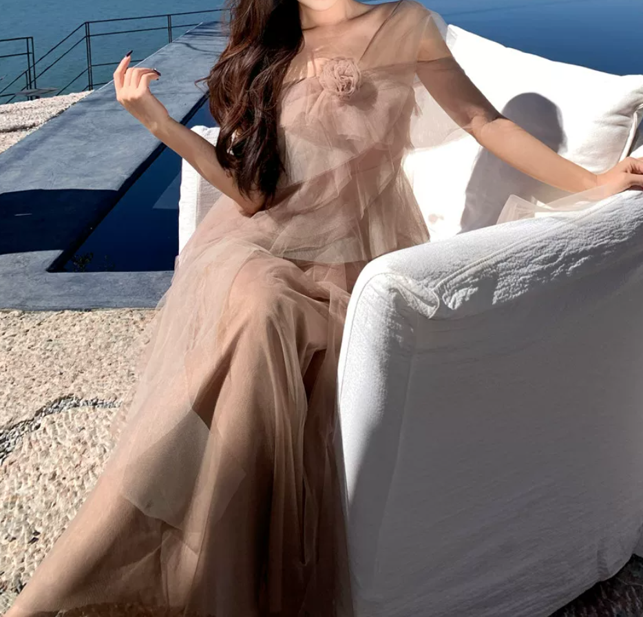 Dreamy One Shoulder Prom Dress Tiered Tulle A-Line Evening Dress C9630