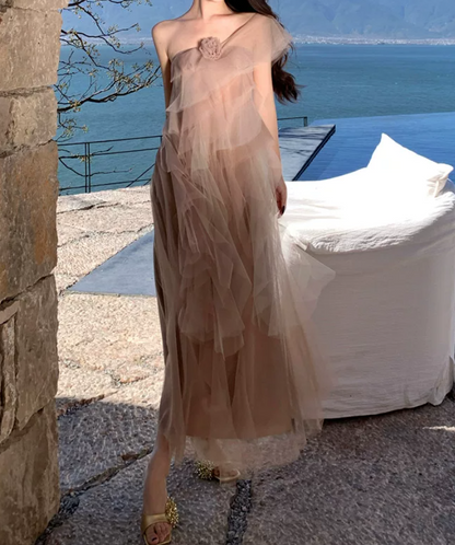 Dreamy One Shoulder Prom Dress Tiered Tulle A-Line Evening Dress C9630