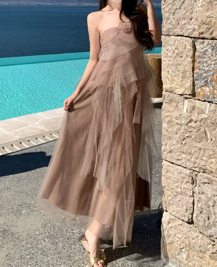 Dreamy One Shoulder Prom Dress Tiered Tulle A-Line Evening Dress C9630