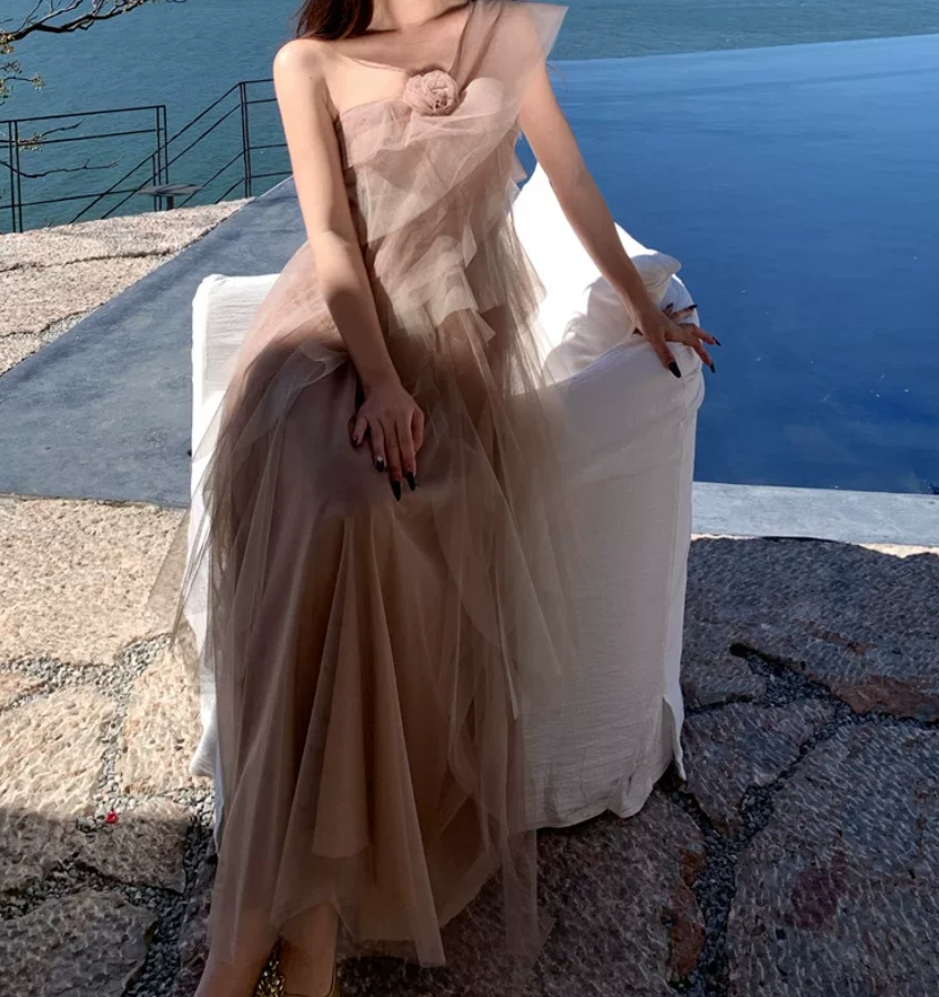 Dreamy One Shoulder Prom Dress Tiered Tulle A-Line Evening Dress C9630