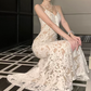 Robe de bal de princesse bustier à volants en satin long, robe de soirée C8117