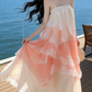 Ornate Spaghetti Straps Prom Dress Pink Lace Tiered A-Line Evening Dress C9632