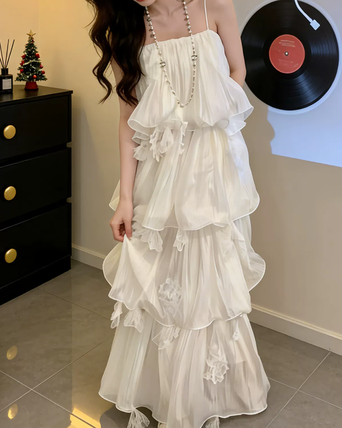 Robe de bal de princesse bustier à volants en satin long, robe de soirée C8117