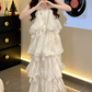 Robe de bal de princesse bustier à volants en satin long, robe de soirée C8117