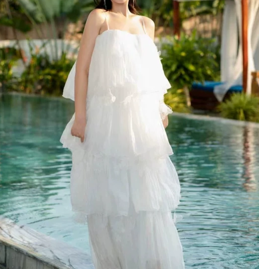 Robe de bal de princesse bustier à volants en satin long, robe de soirée C8117
