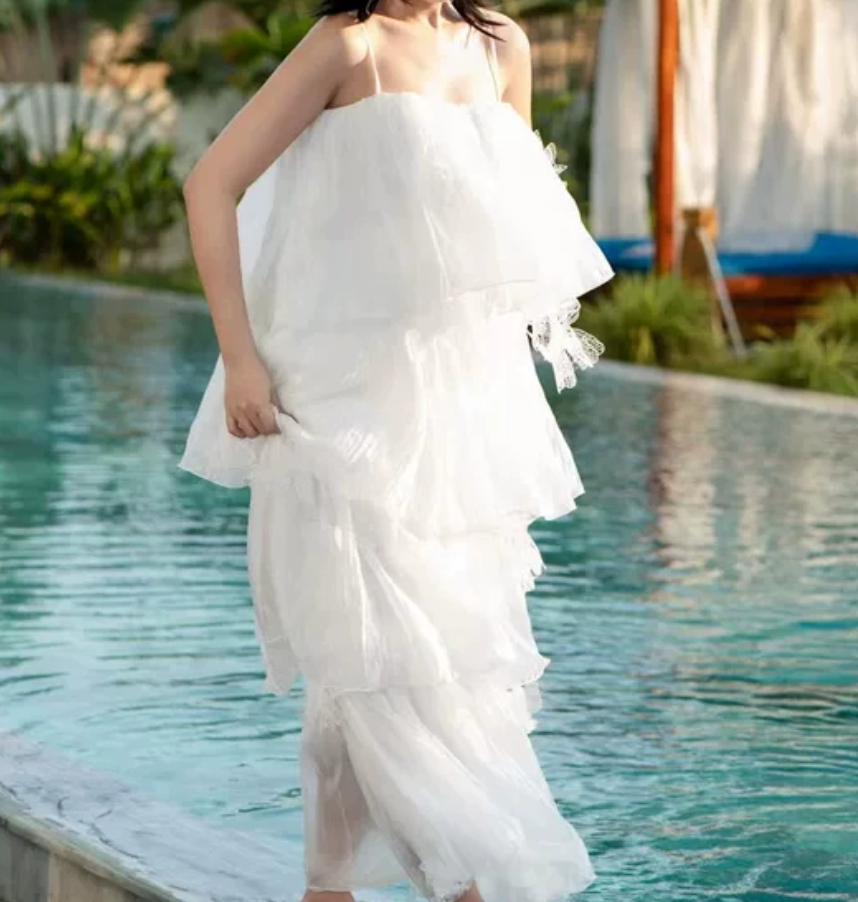 Robe de bal de princesse bustier à volants en satin long, robe de soirée C8117