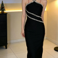 Glittering Halter Neck Prom Dress Black Beading Sheath Evening Dress C9638