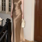 Vintage One Shoulder Prom Dress Gold Satin Mermaid Evening Dress C9639
