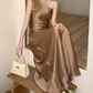 Vintage One Shoulder Prom Dress Gold Satin Mermaid Evening Dress C9639